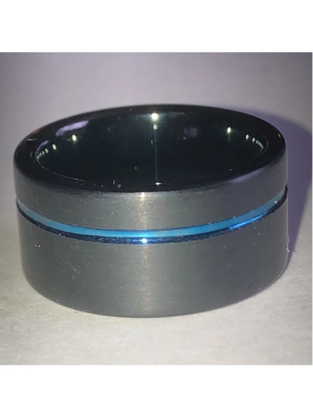 Size 4.5 Tungsten Carbide Black and Blue Line Ring